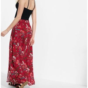 red floral button front skirt